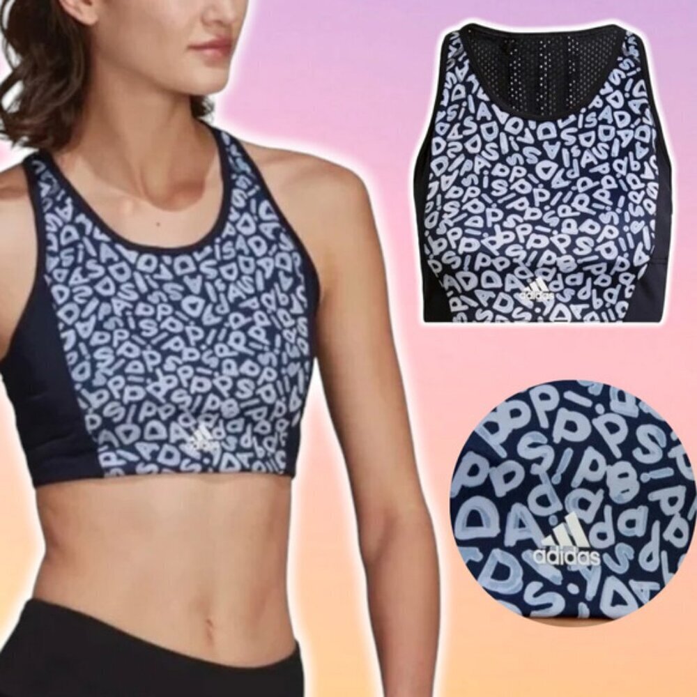 FARM RIO X ADIDAS Aeroready 3-Strips Print Sports Crop Top Bra Sz Small